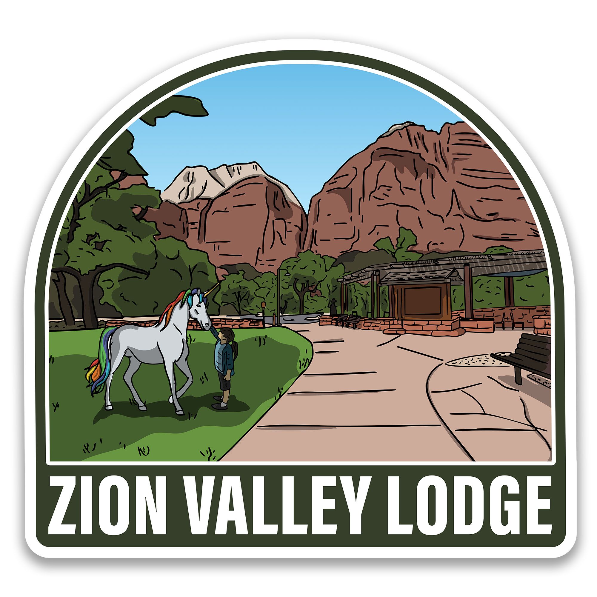 Zion National Park Sticker Zion Lodge with Unicorn