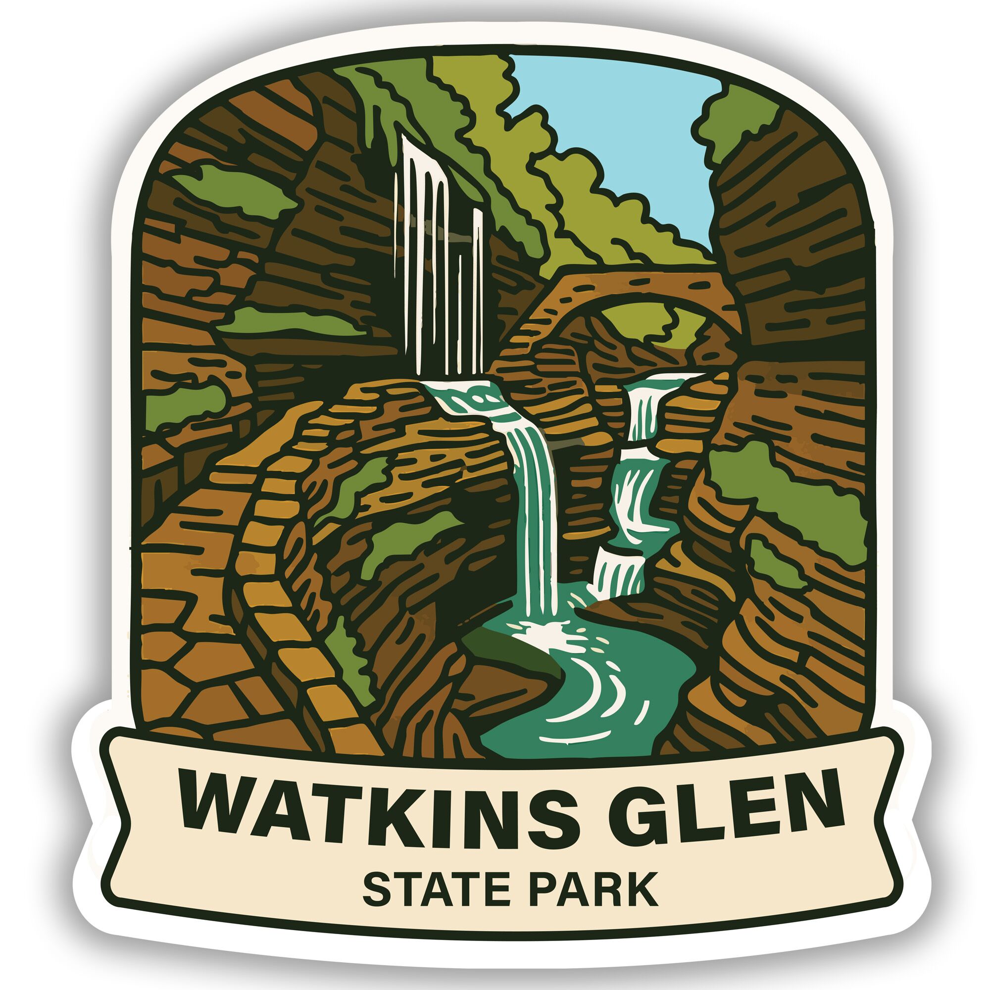 Watkins Glen State Park sticker featuring the iconic falls