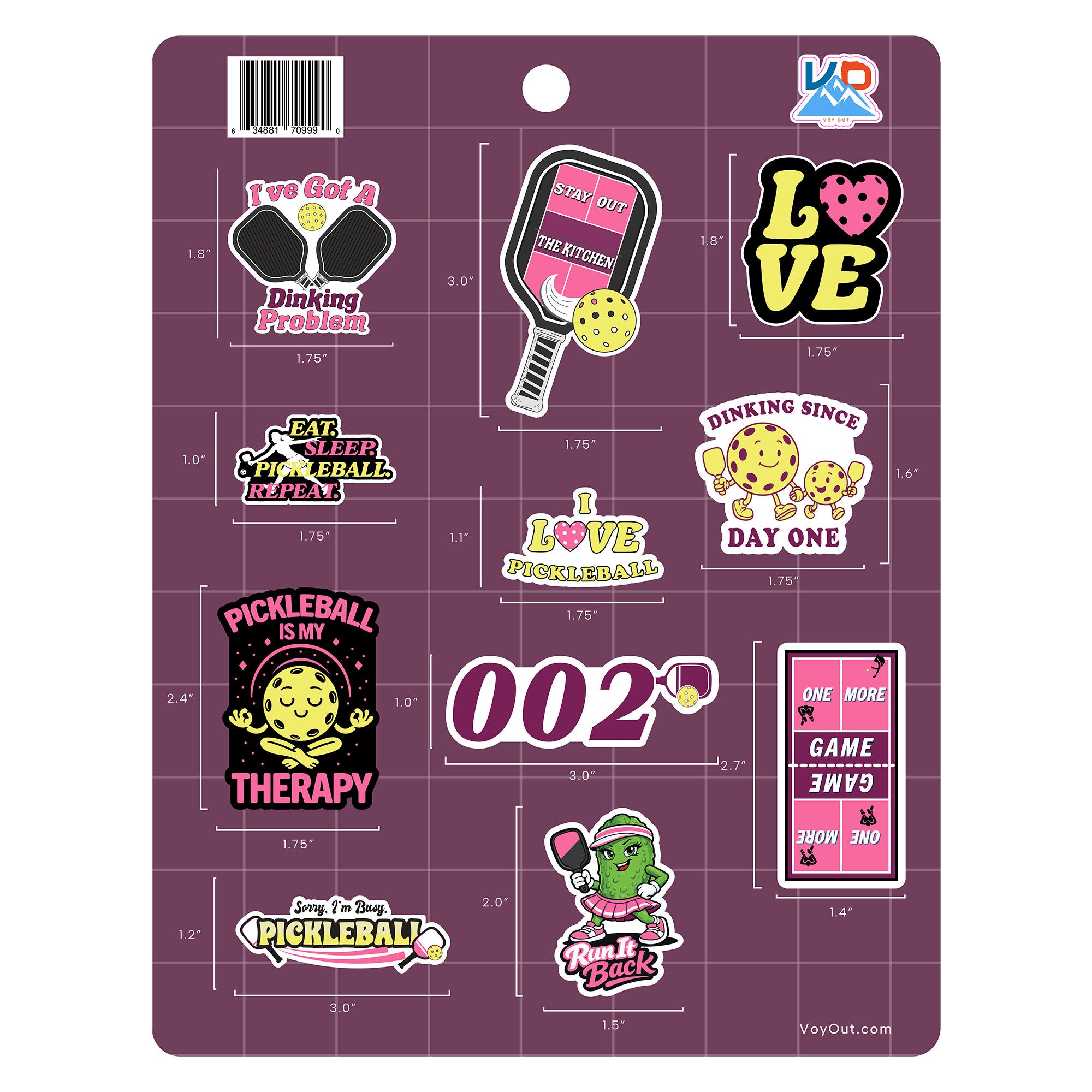 Pickleball Stickers sheet for women