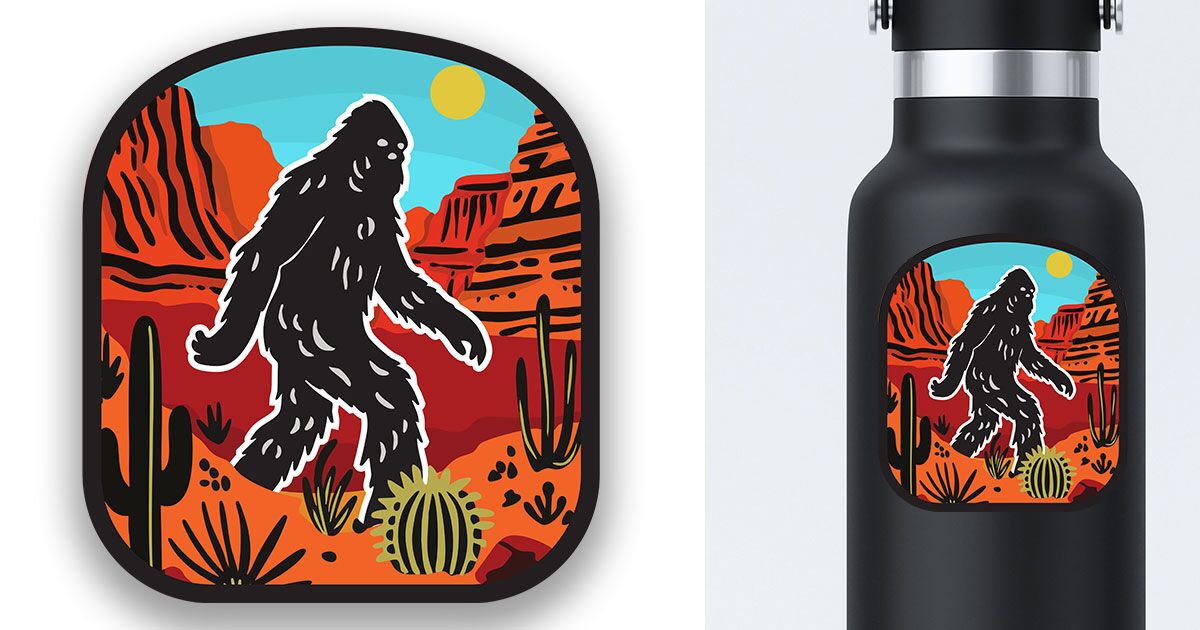Sasquatch sticker displayed on a water bottle