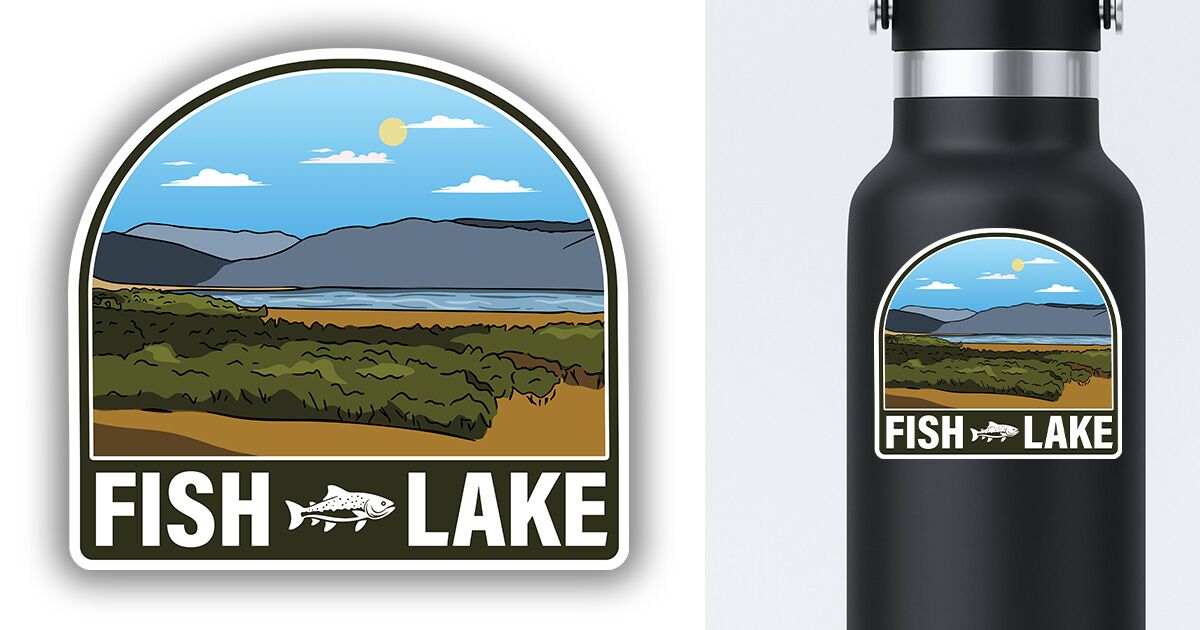 Sticker featuring Utah's Fish Lake on a water bottle