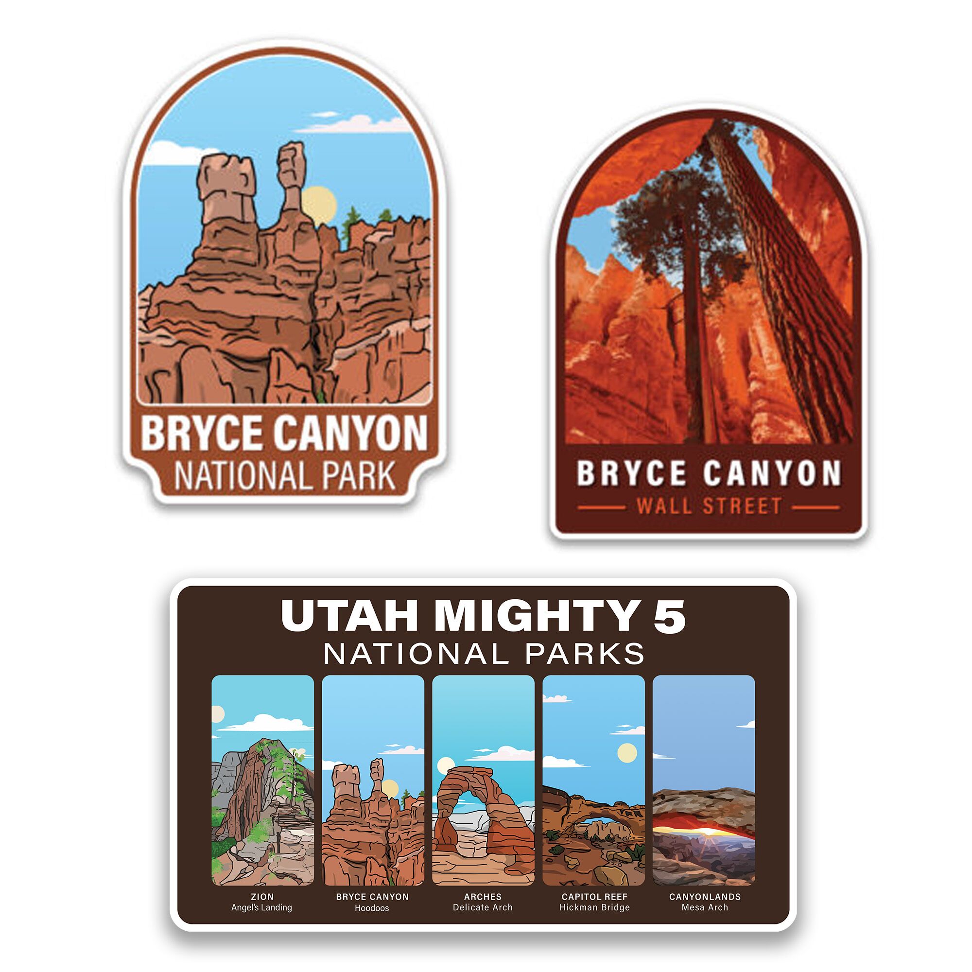three stickers featuring Bryce Canyon National Park