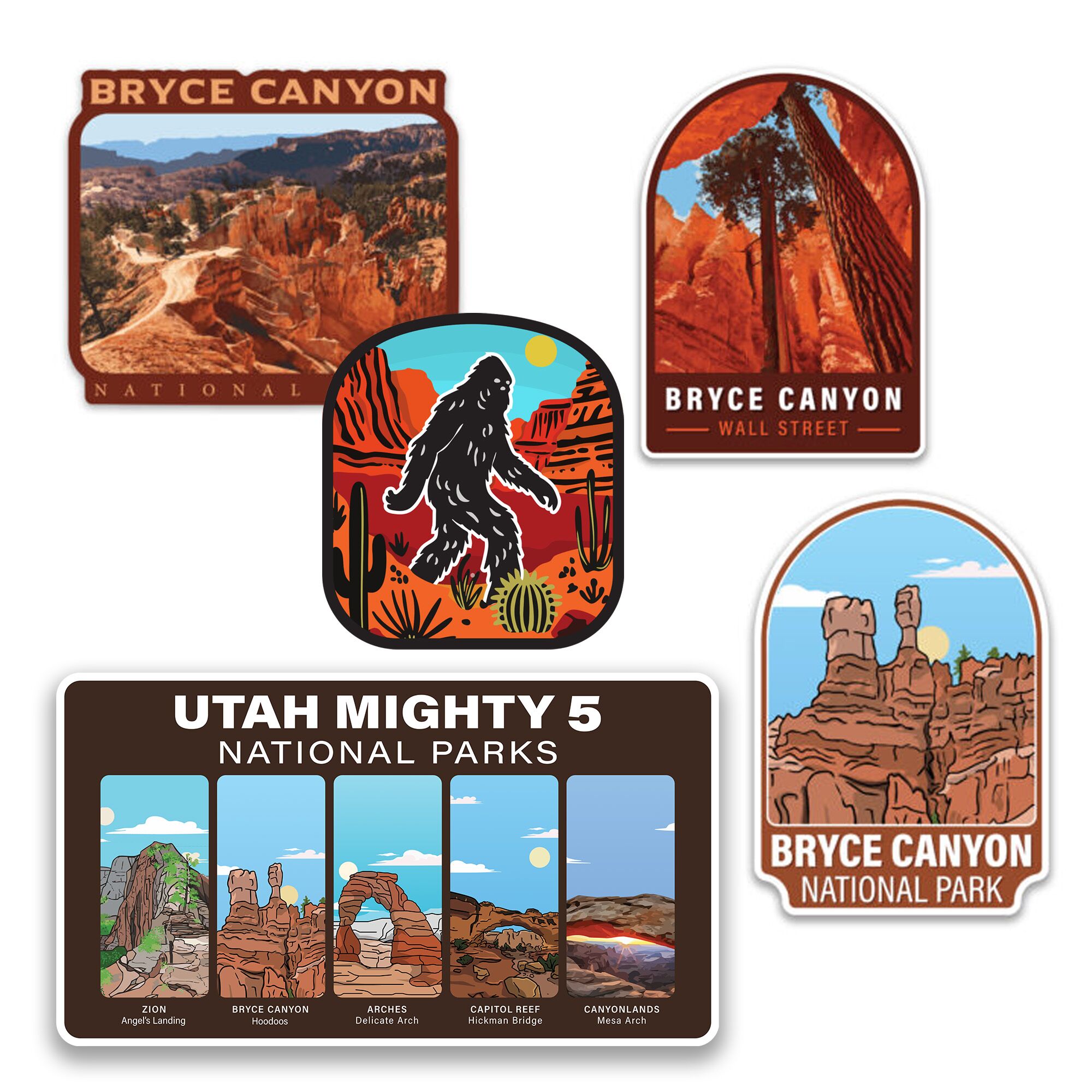 five stickers featuring Bryce Canyon National Park