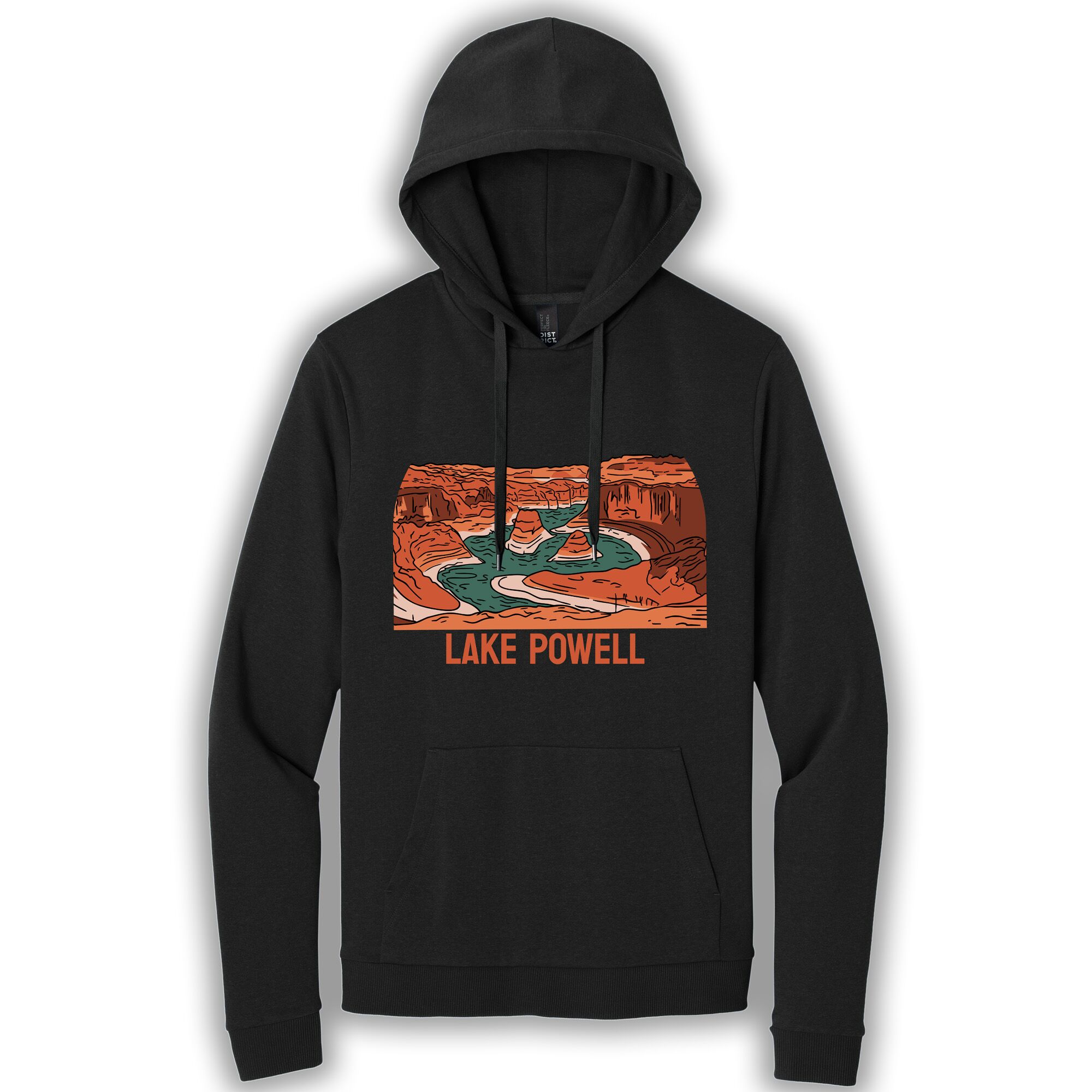 Black pullover hoodie with an image of Lake Powell