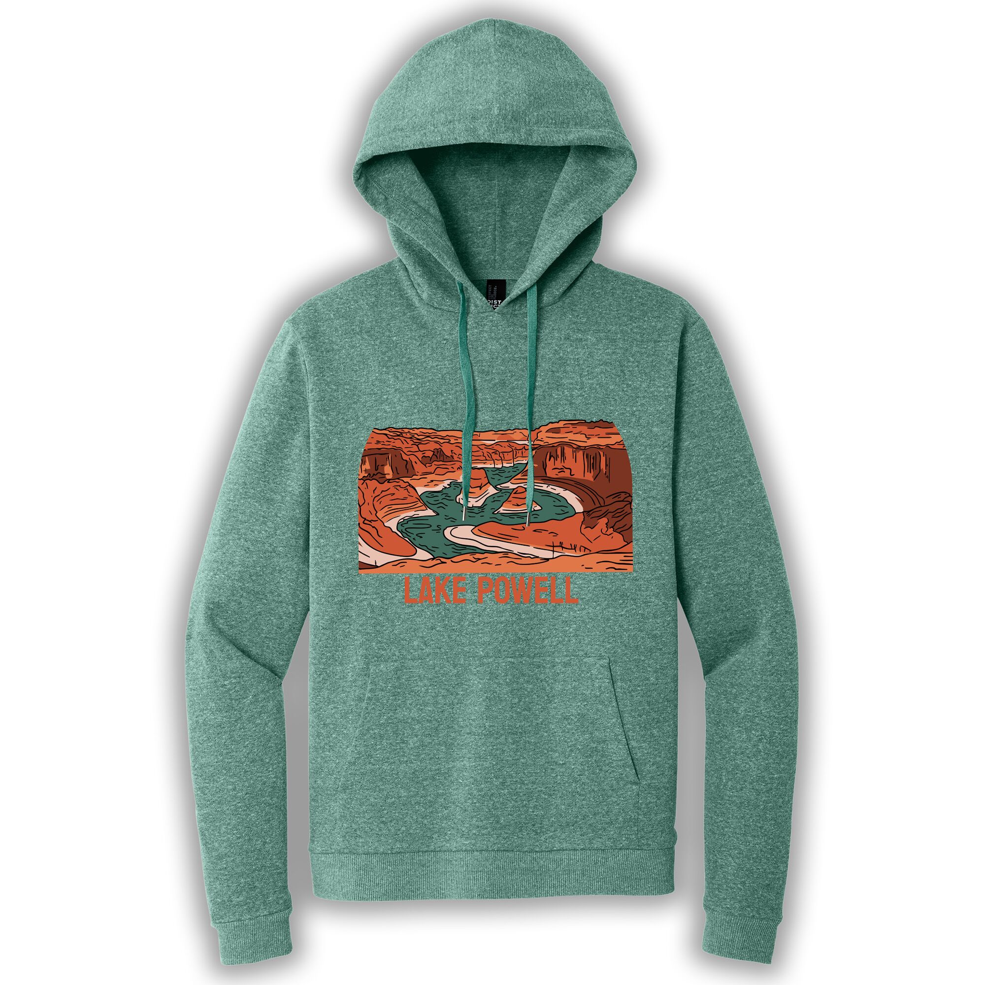 eucalyptus blue pullover hoodie with an image of Lake Powell