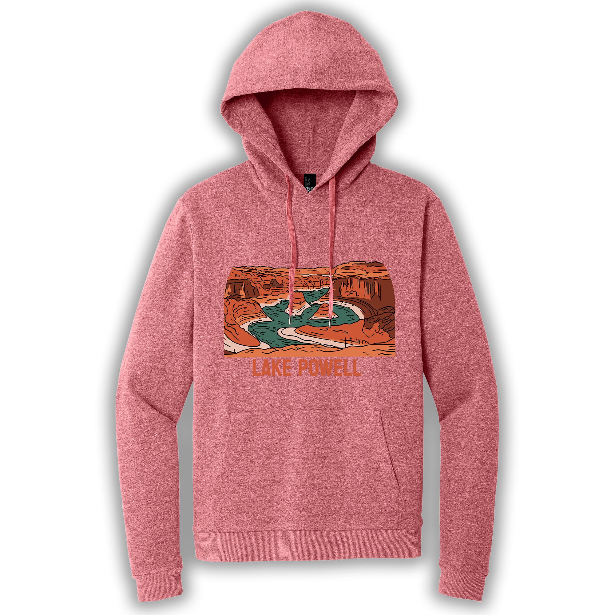 Red frost pullover hoodie with an image of Lake Powell