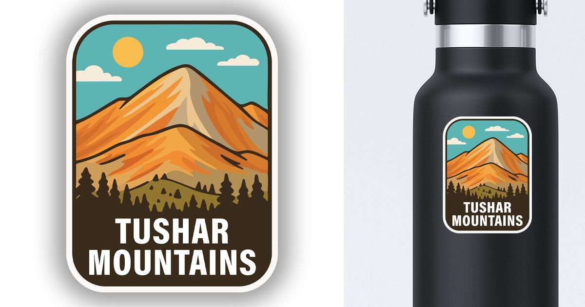 Tushar Mountains sticker displayed on a water bottle