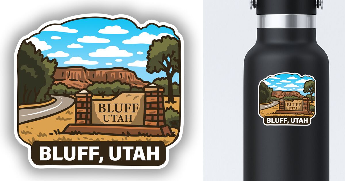 Bluff Utah sticker displayed on a water bottler