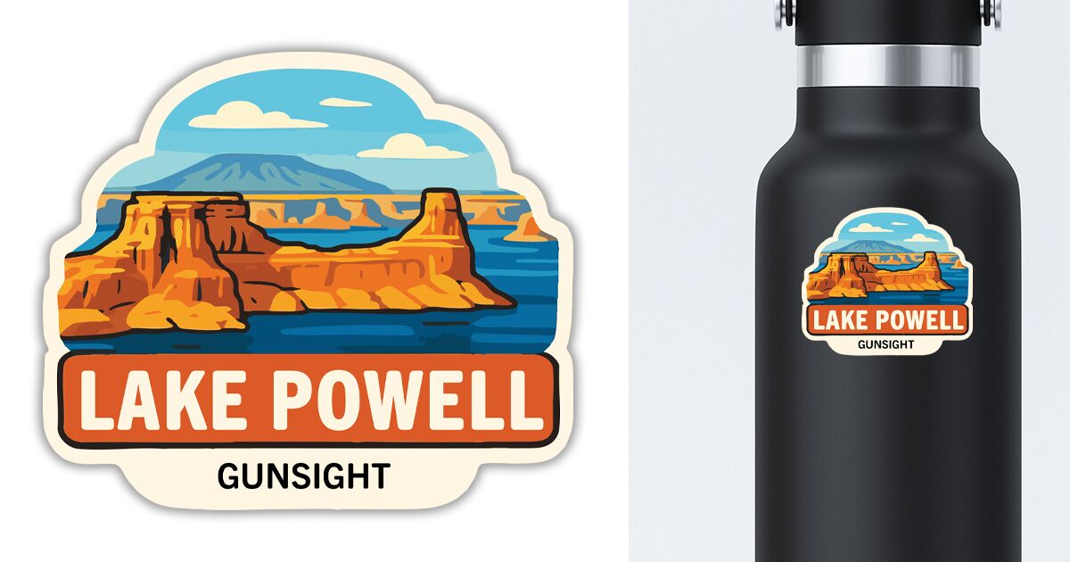 Gunsight Sticker displayed on a water bottle