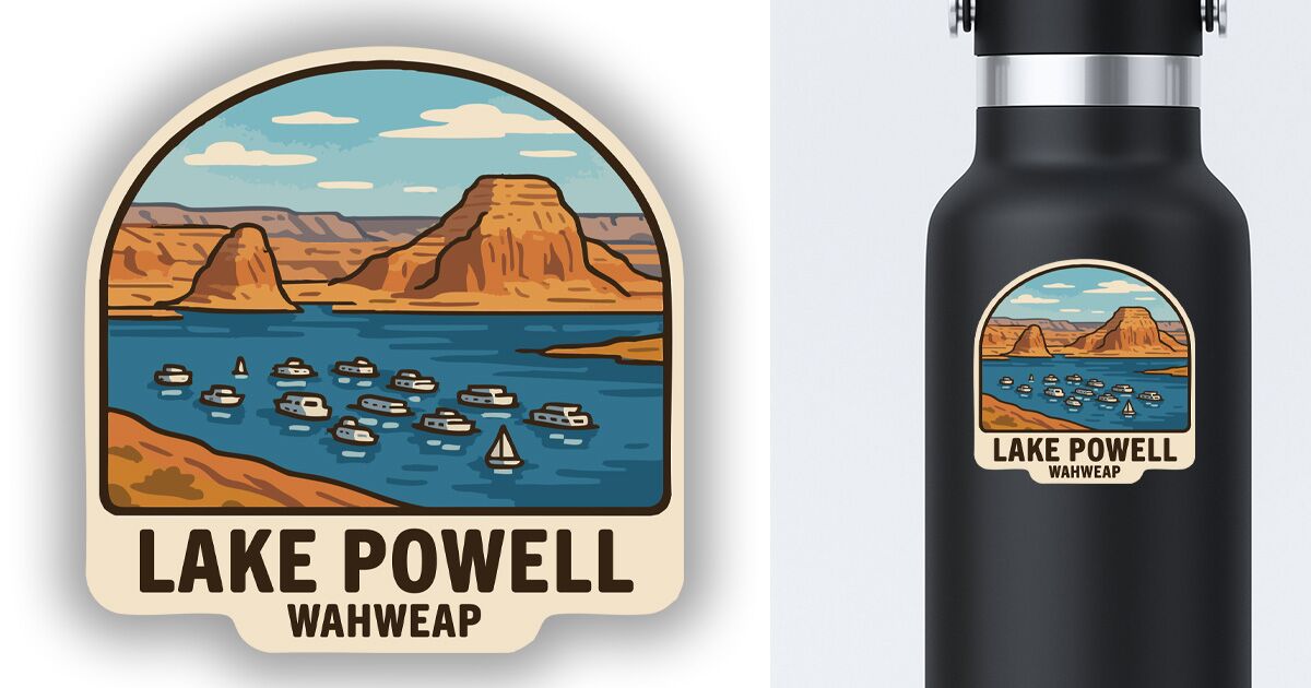 Wahweap Lake Powell Sticker displayed on a water bottle