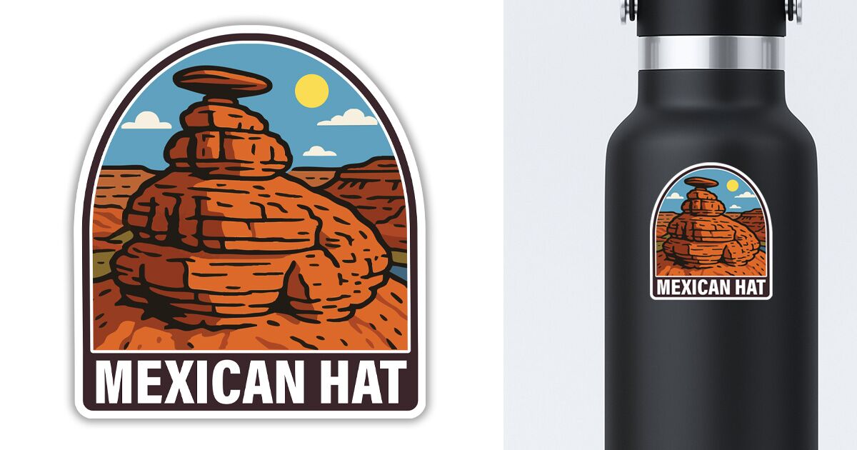 Mexican Hat sticker displayed on a water bottle