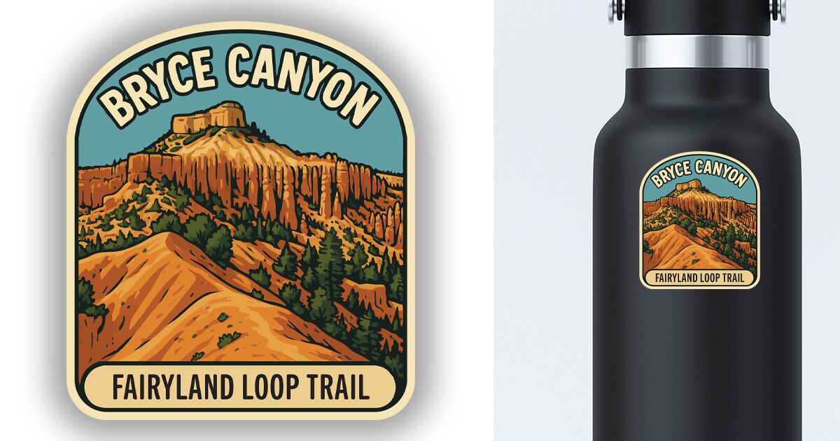 Bryce Canyon Sticker of Fairyland Loop Trail displayed on a water bottle