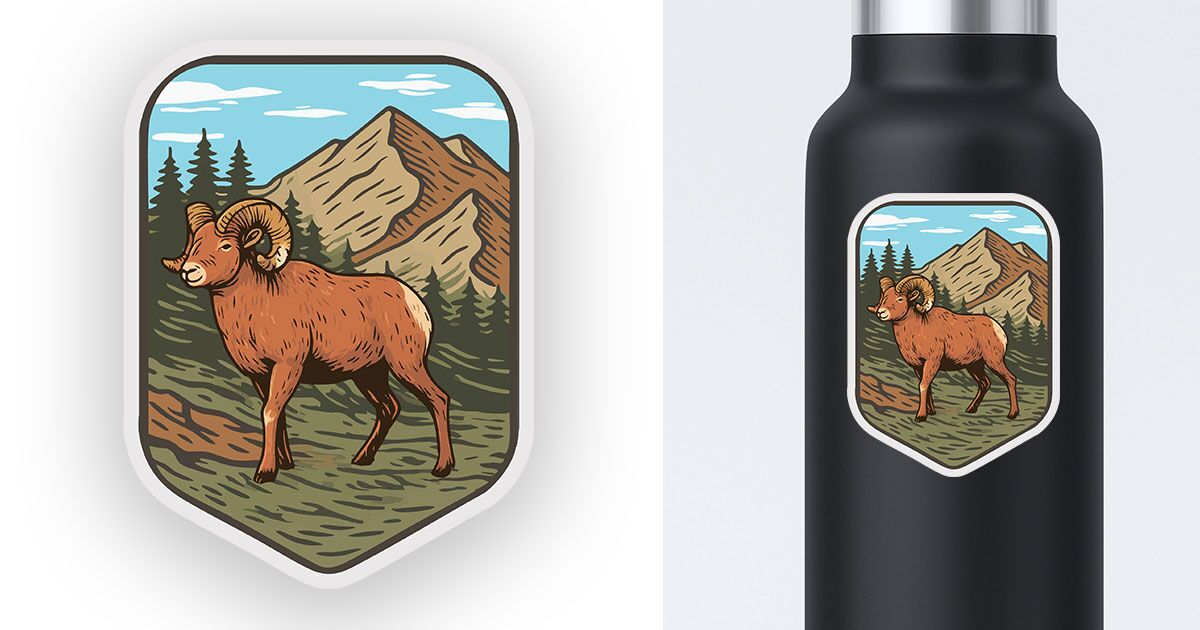 Big horn sheep sticker in mountains