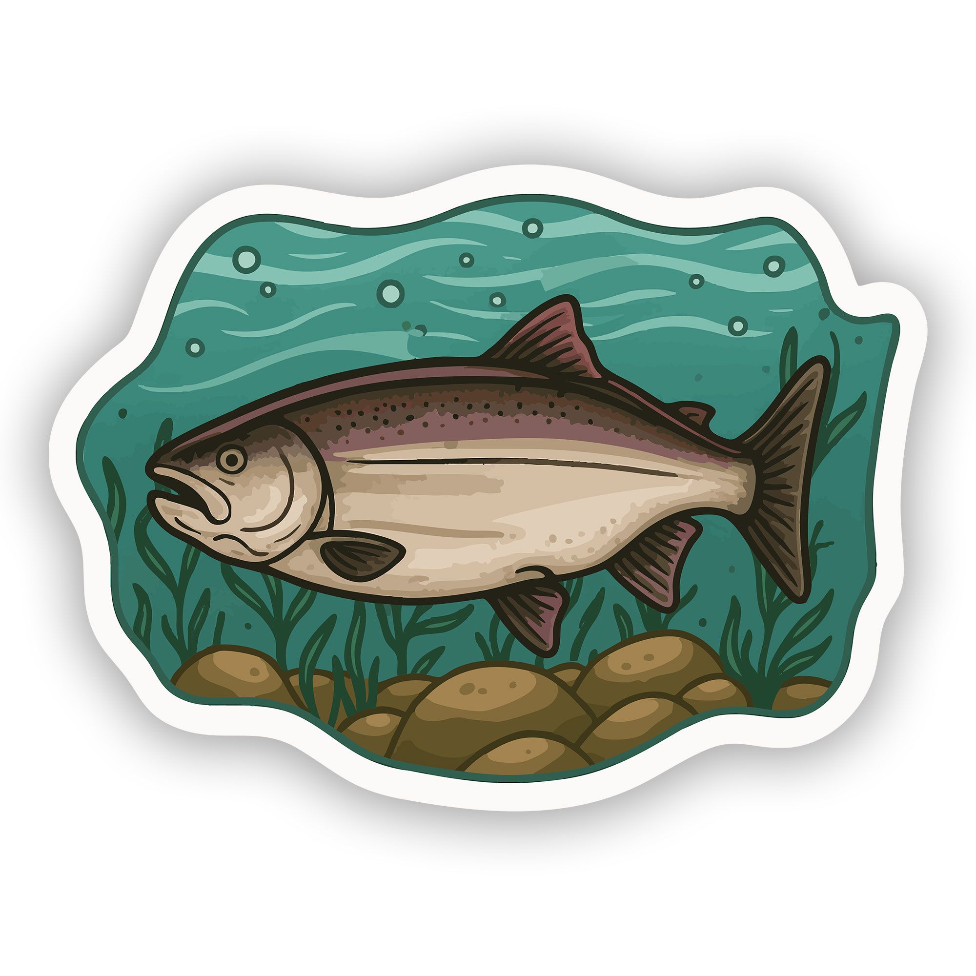 Salmon sticker in ocean