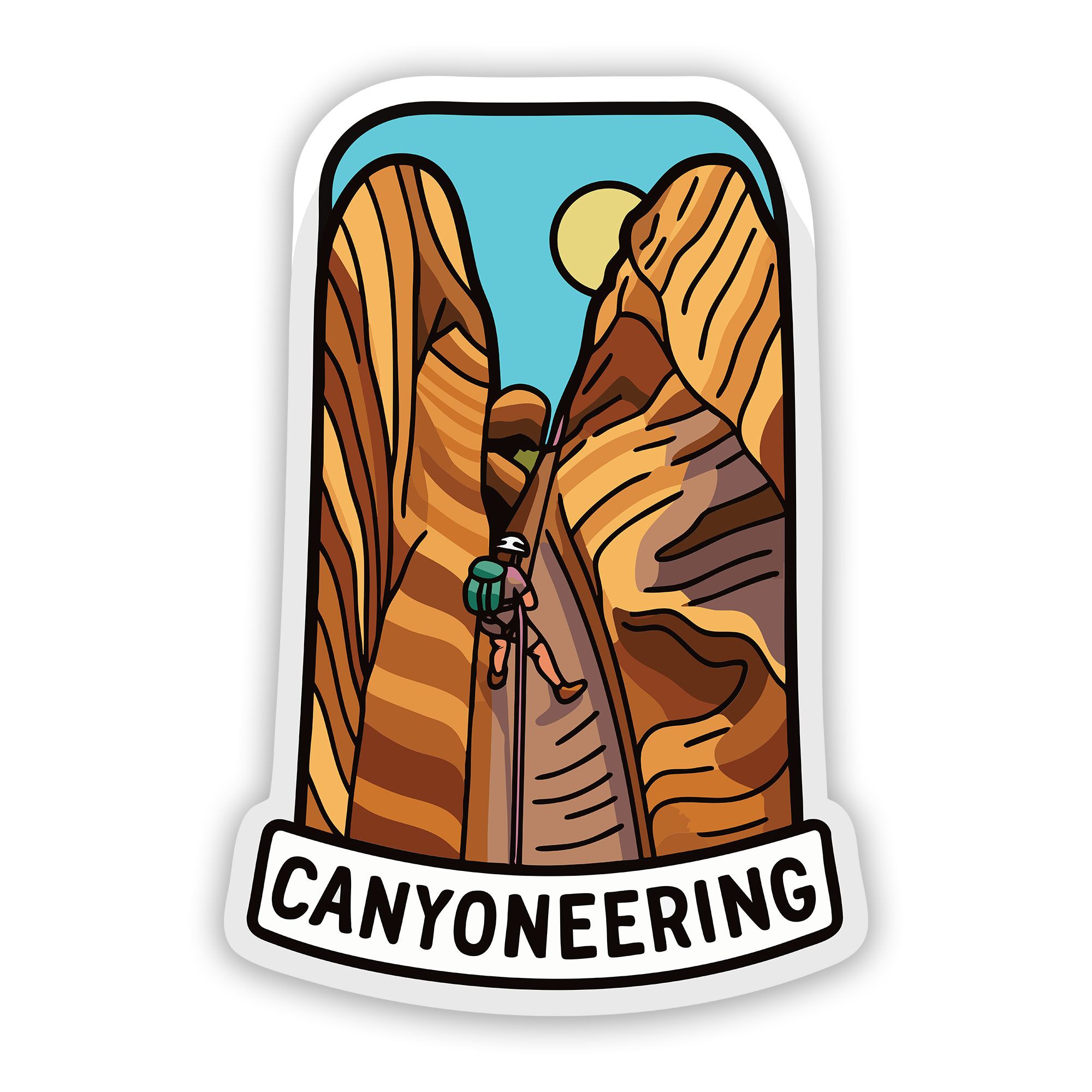 Canyoneering sticker rappelling in canyon