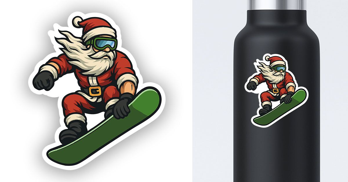Santa Claus snowboarding sticker preview