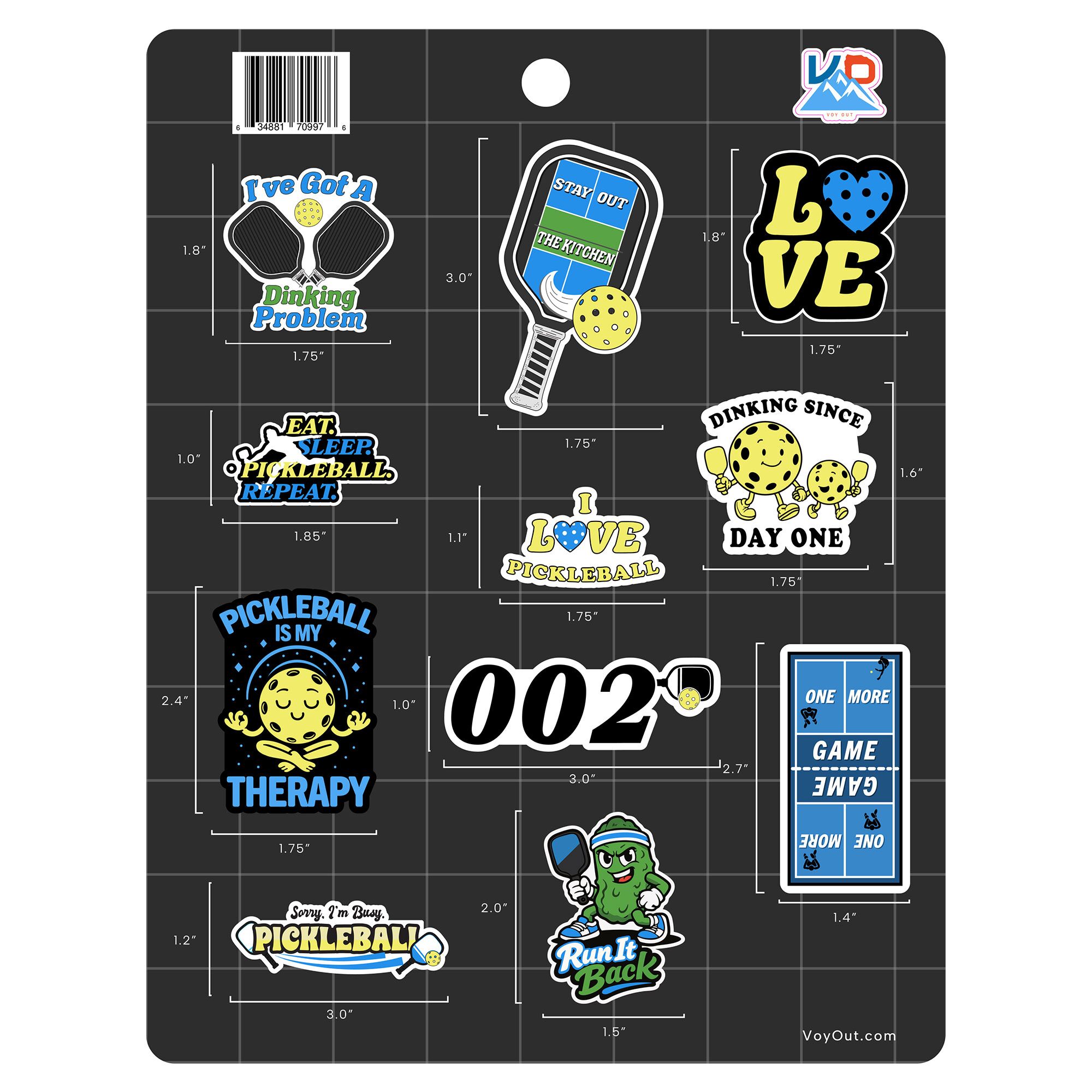 Pickleball stickers sheet