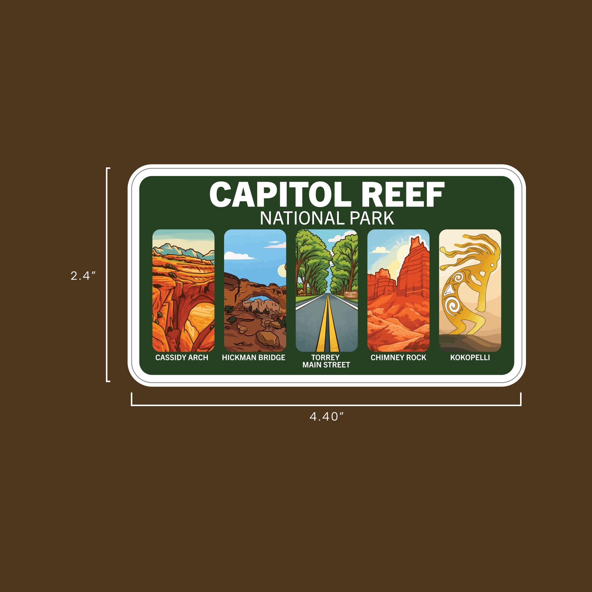 Capitol Reef National Park Sticker with multiple sites size display