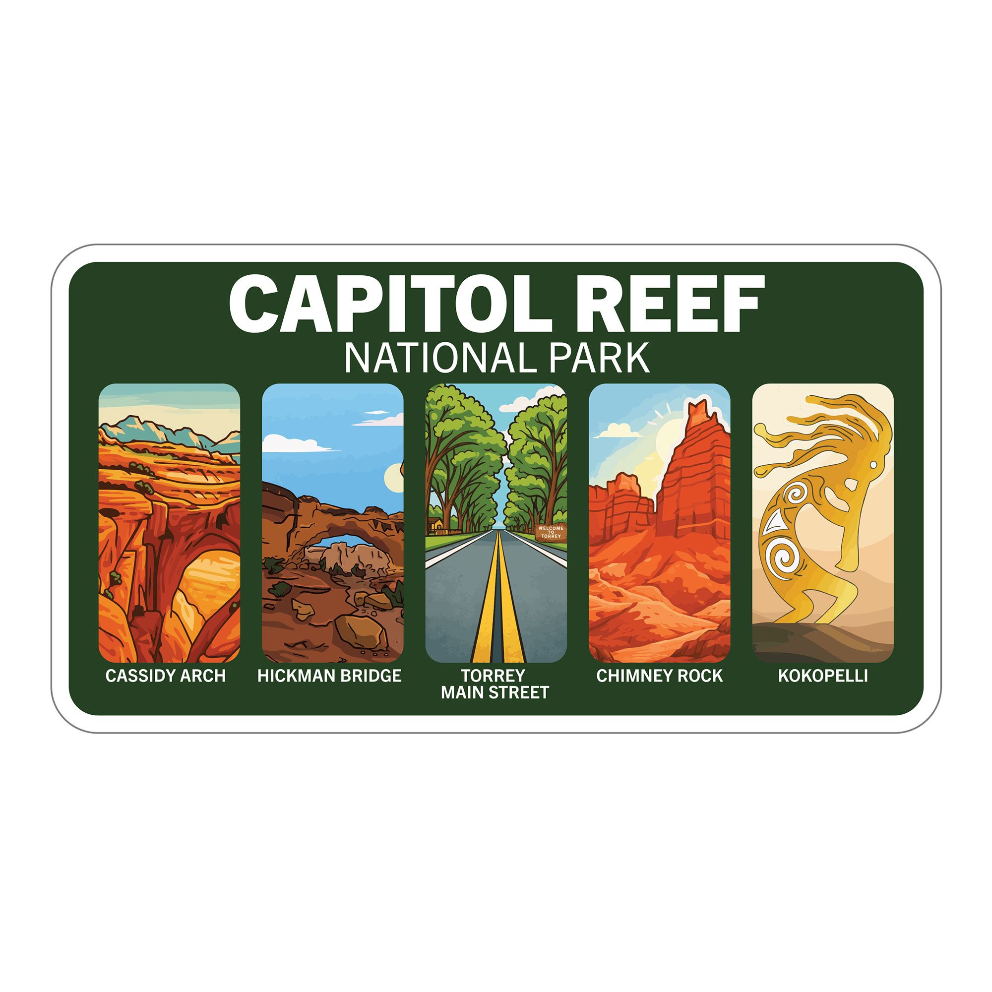 Capitol Reef National Park Sticker with multiple sites