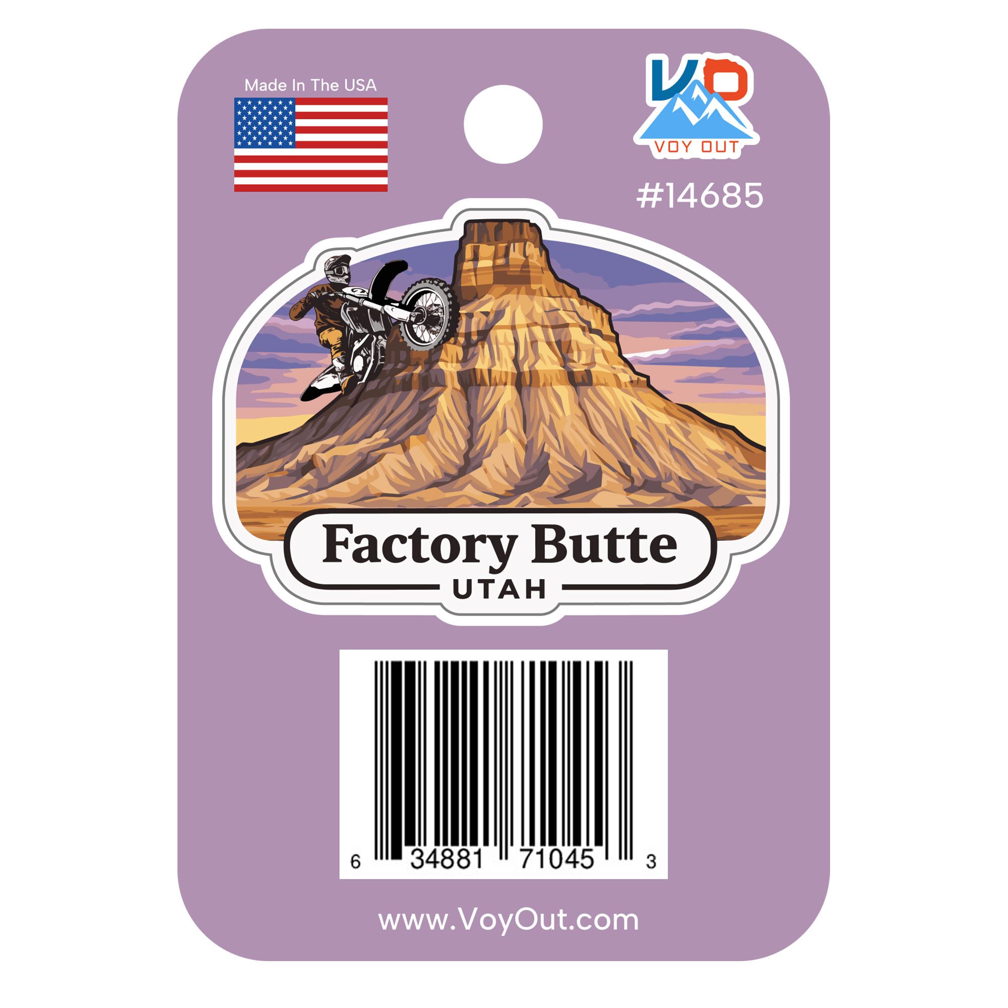 Factory Butte Utah sticker with motorcycle UPC