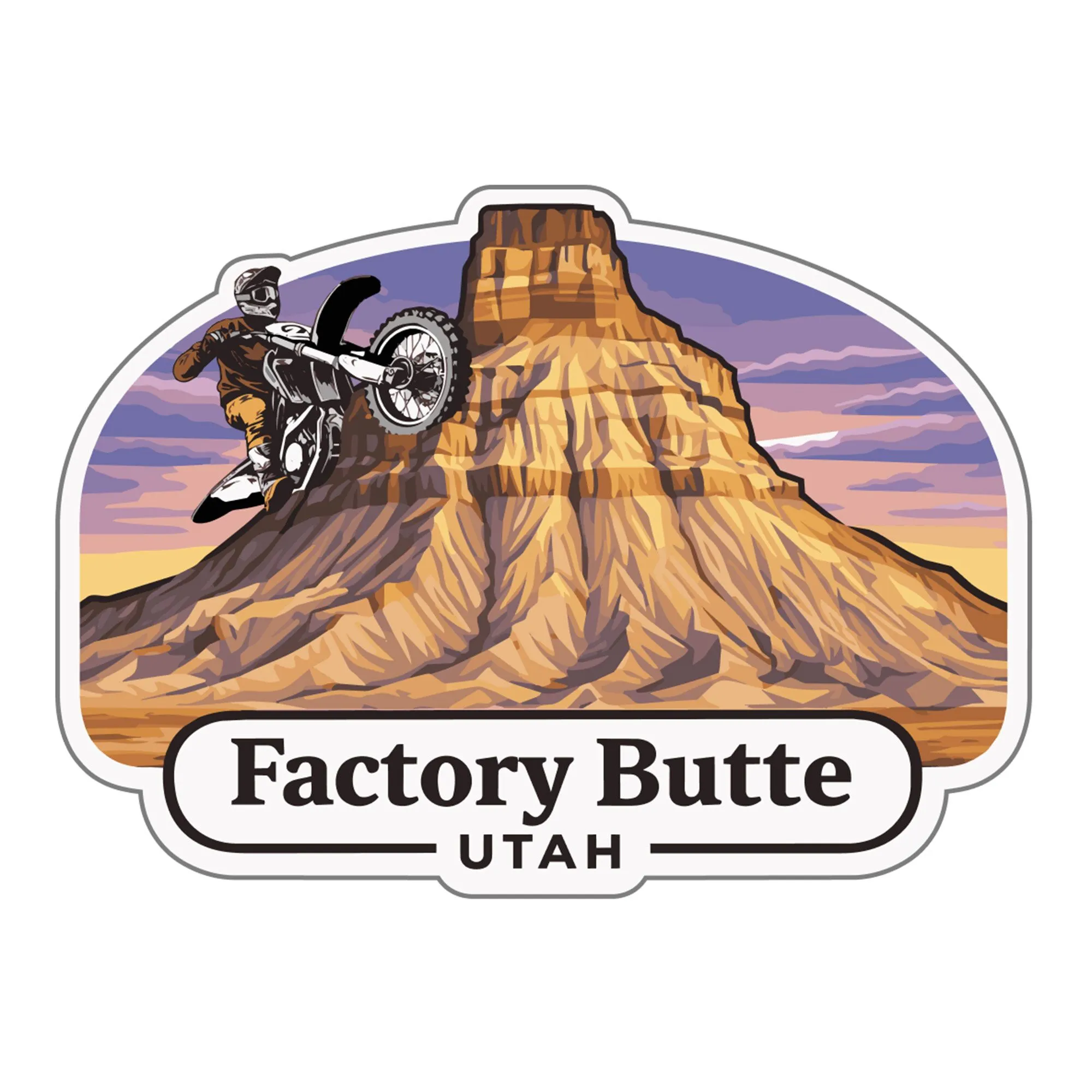 Factory Butte Utah Sticker with motorcycle