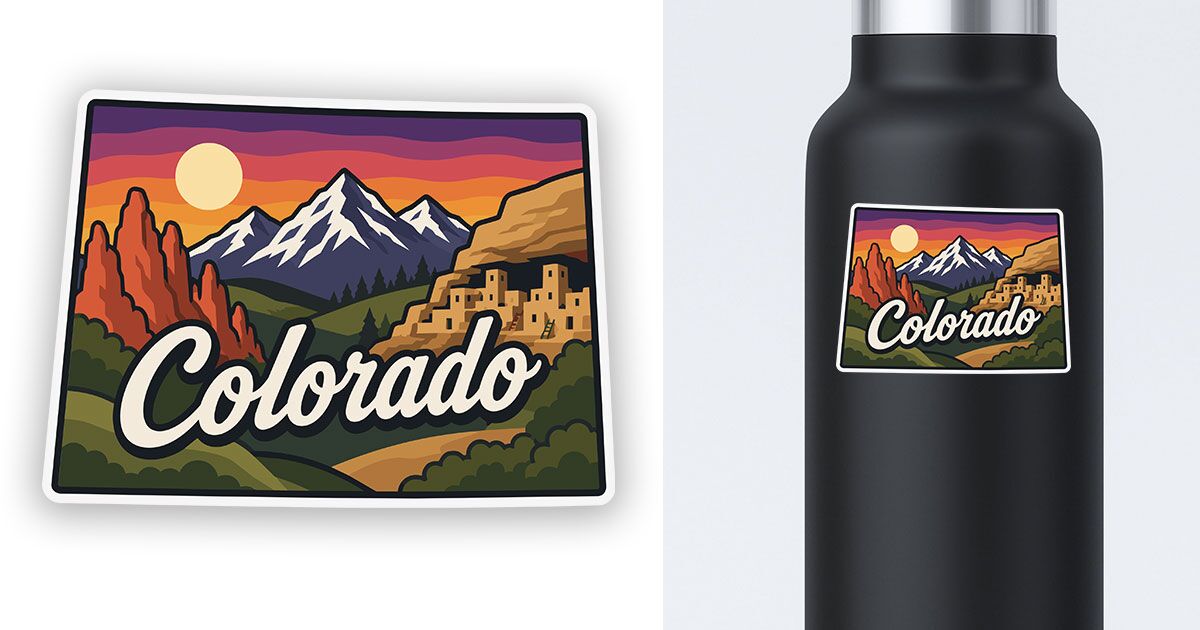 Colorado state sticker with landscapes preview