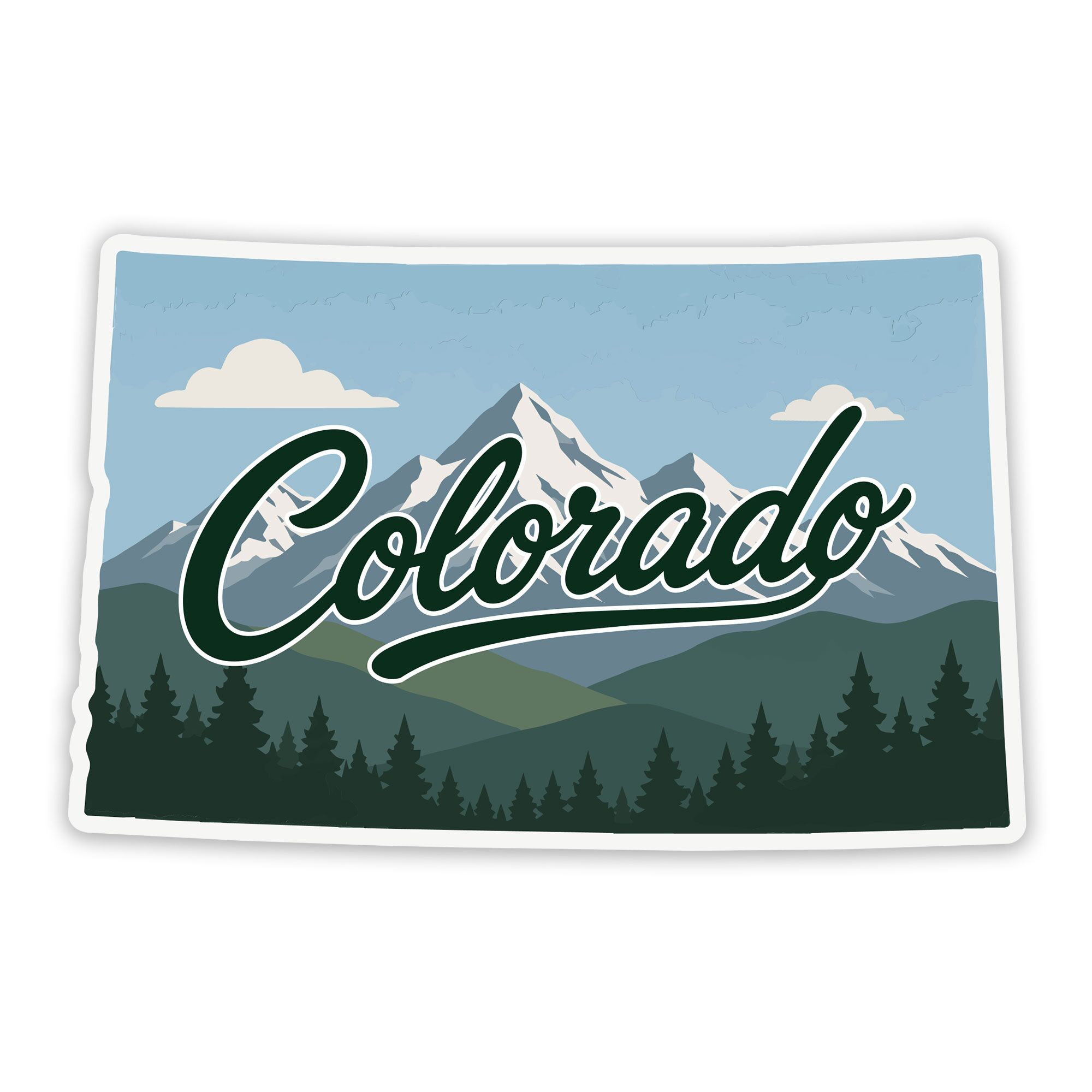 Colorado State Name Sticker with Mountains
