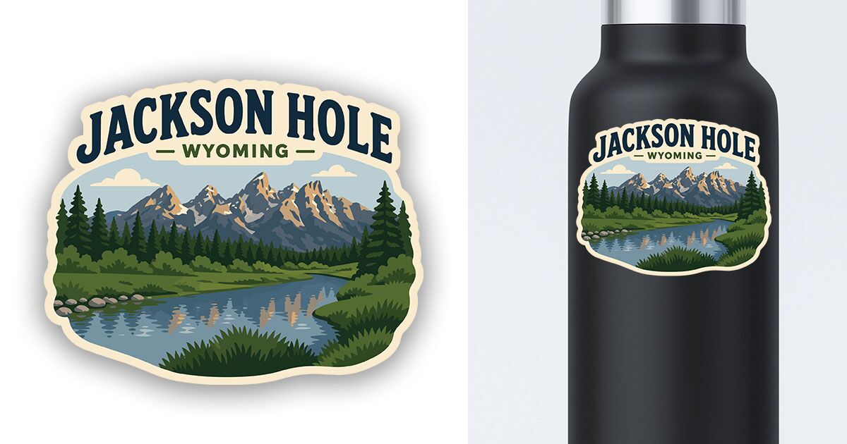 Jackson Hole Wyoming Sticker With River Preview
