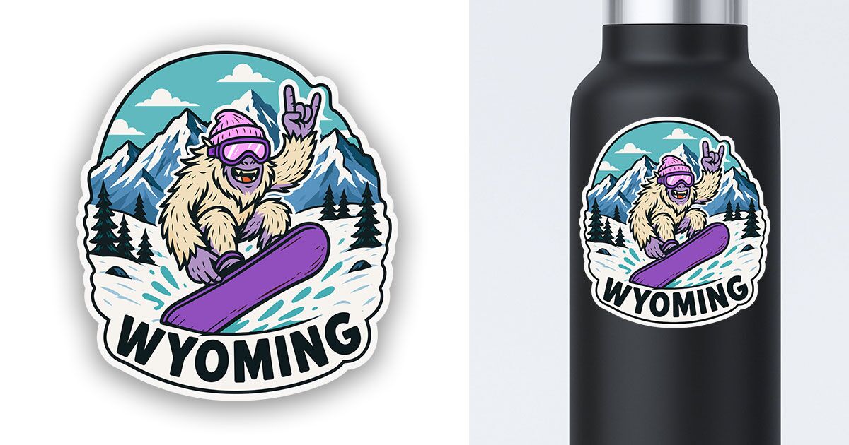 Wyoming Yeti Snowboarding Sticker Girl's Preview