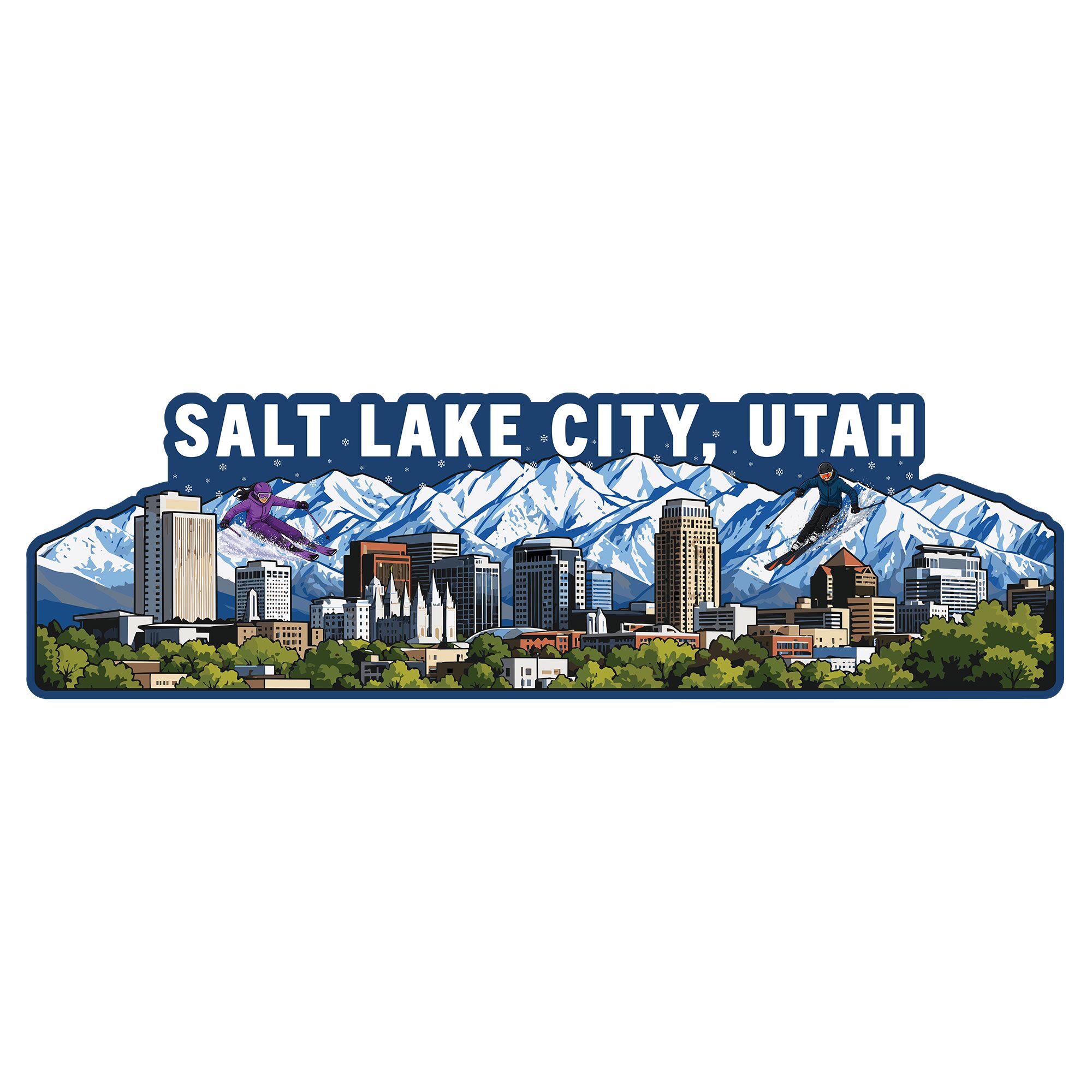 Salt Lake City Sticker water bottle wrap with skiers