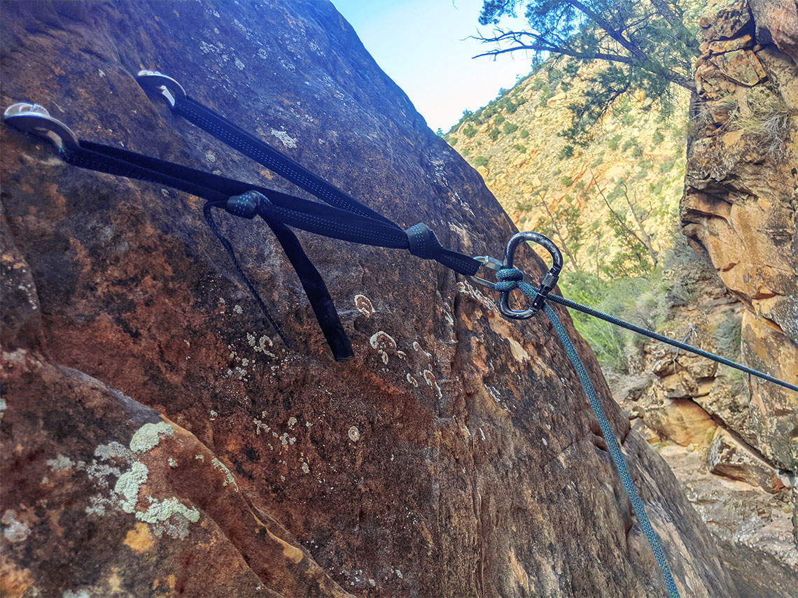 Anchor for rappel 4 in Boltergeist Canyon