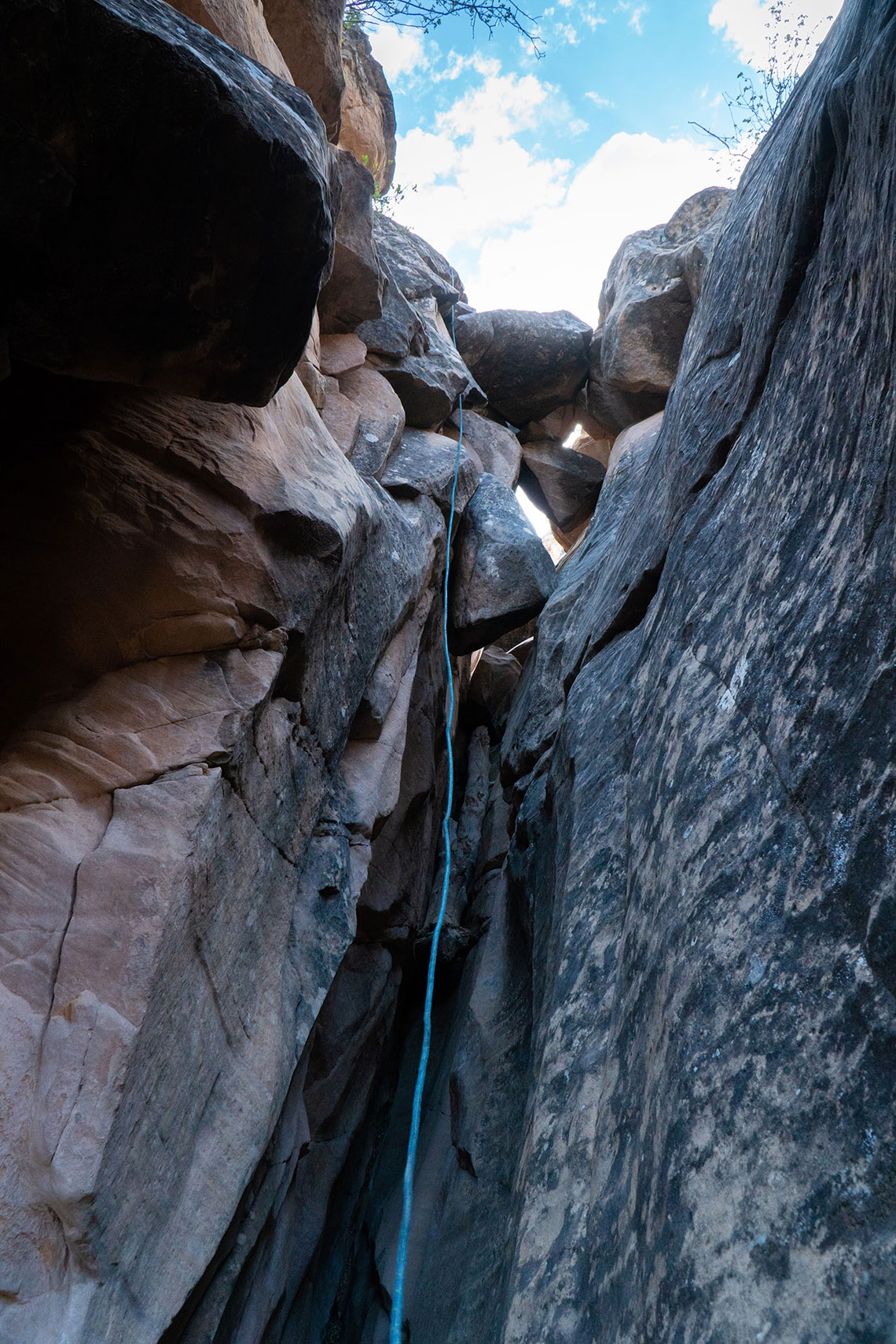 Bottom view of rappel 2 in Boltergeist Canyon