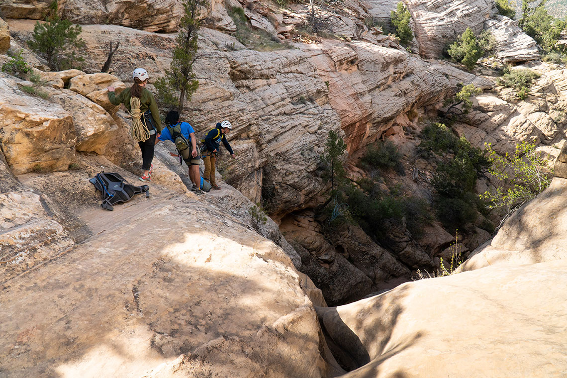 Top view of the 1st rappel in Boltergeist Canyon