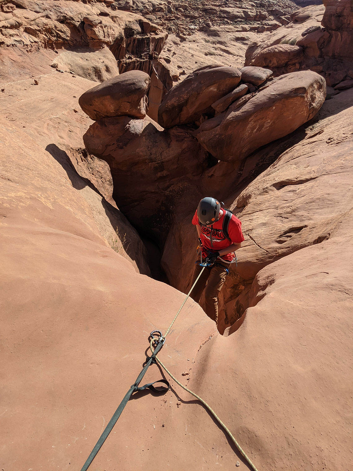 Anchor for the first rappel in Morocco Canyon