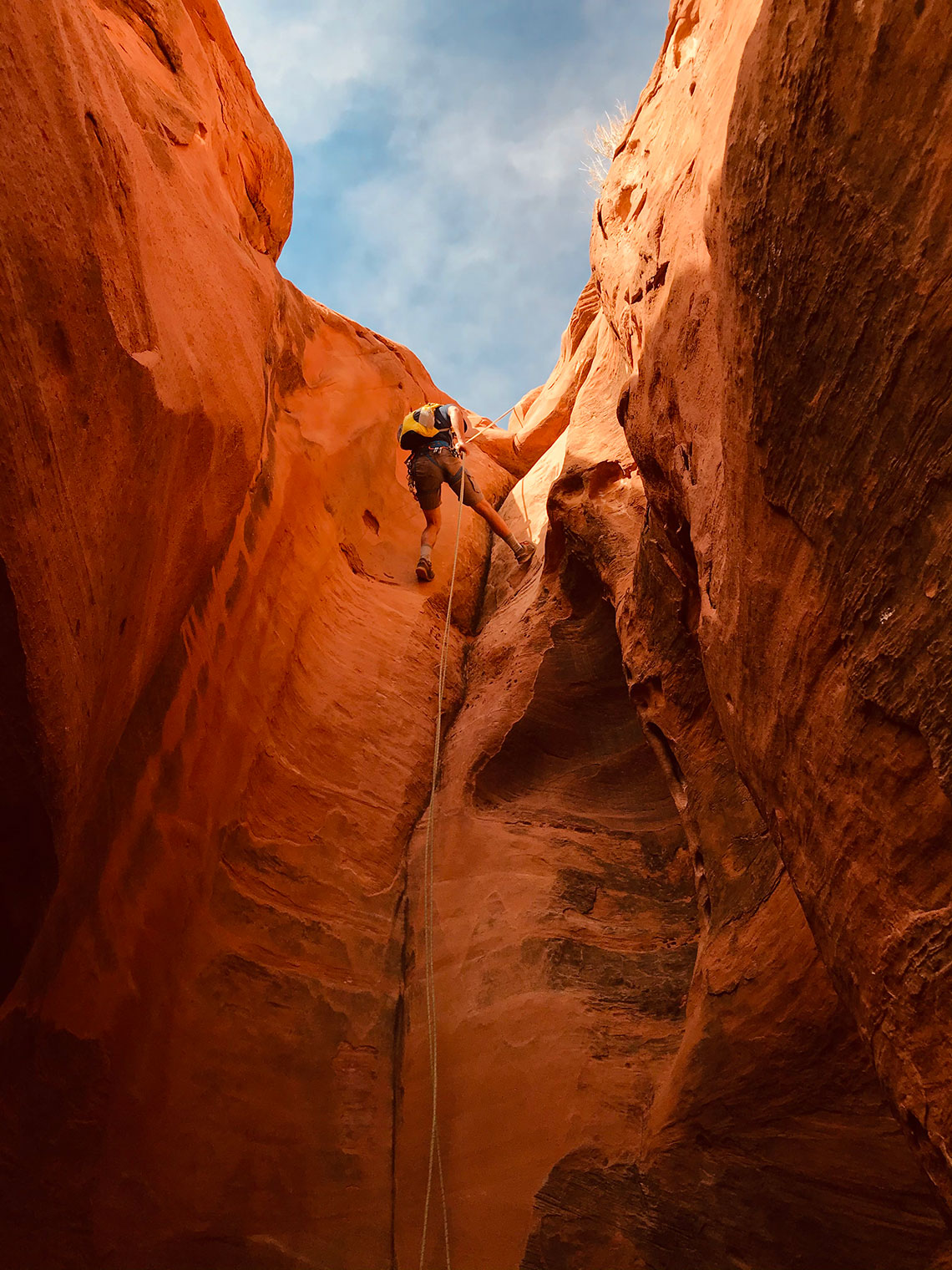 Bottom view of the first rappel in Morocco Canyon