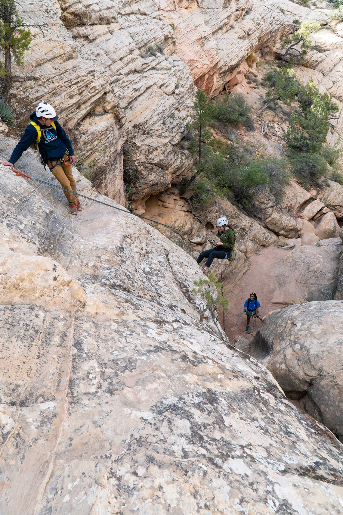 Rappelling down rappel 1 in Boltergeist Canyon