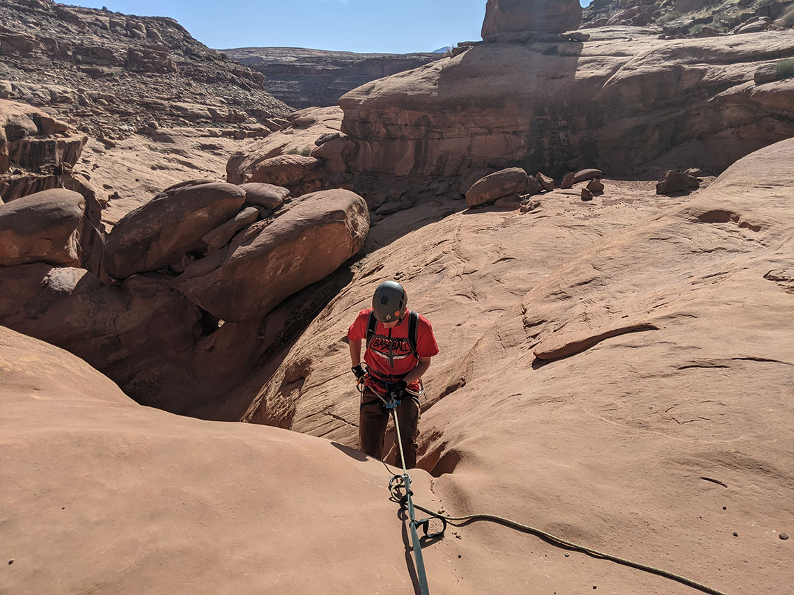 Top view of rappel 1 in Morocco Canyon