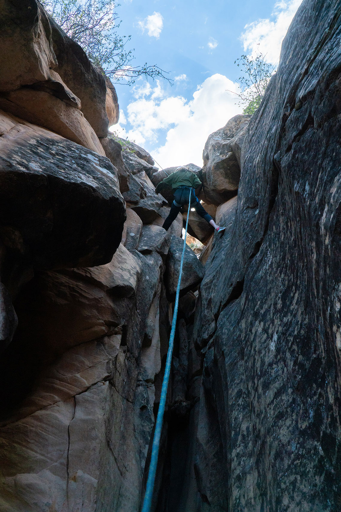 Rappelling down rappel 2 in Boltergeist Canyon