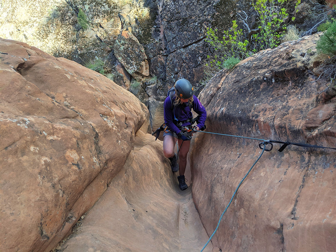 Top view of the third rappel in Boltergeist Canyon