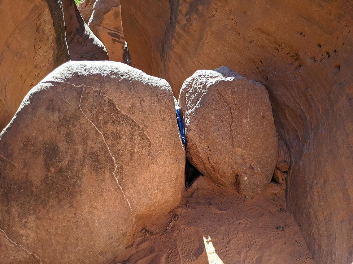 Anchor for rappel 5 in Morocco Canyon