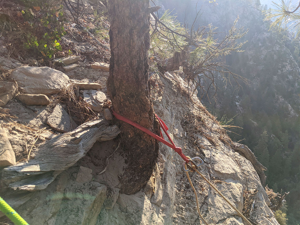 Rappel 4 anchor in the upper section of Imlay Canyon