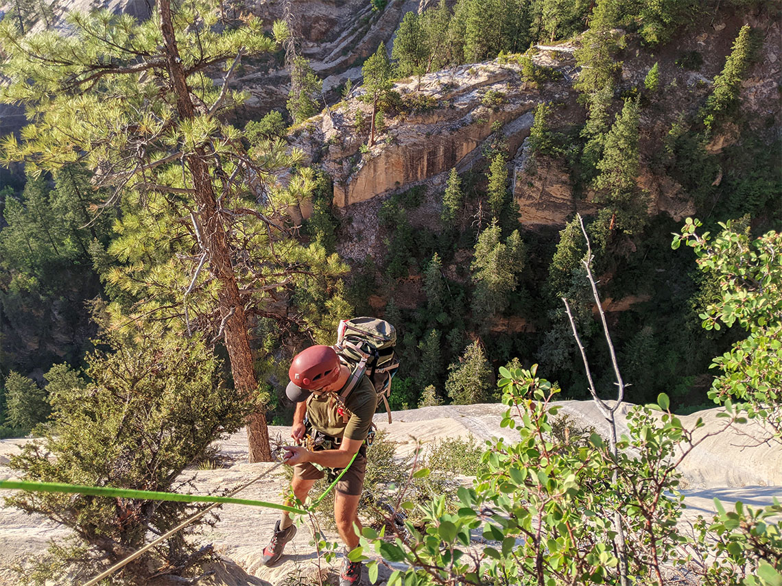 Looking down rappel 4 in the upper section of Imlay Canyon