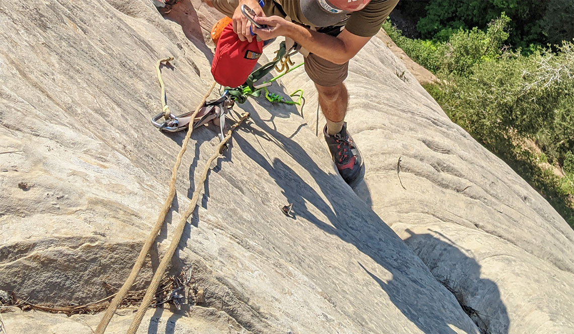 Bolted anchors for rappel 6 in Imlay Canyon full route