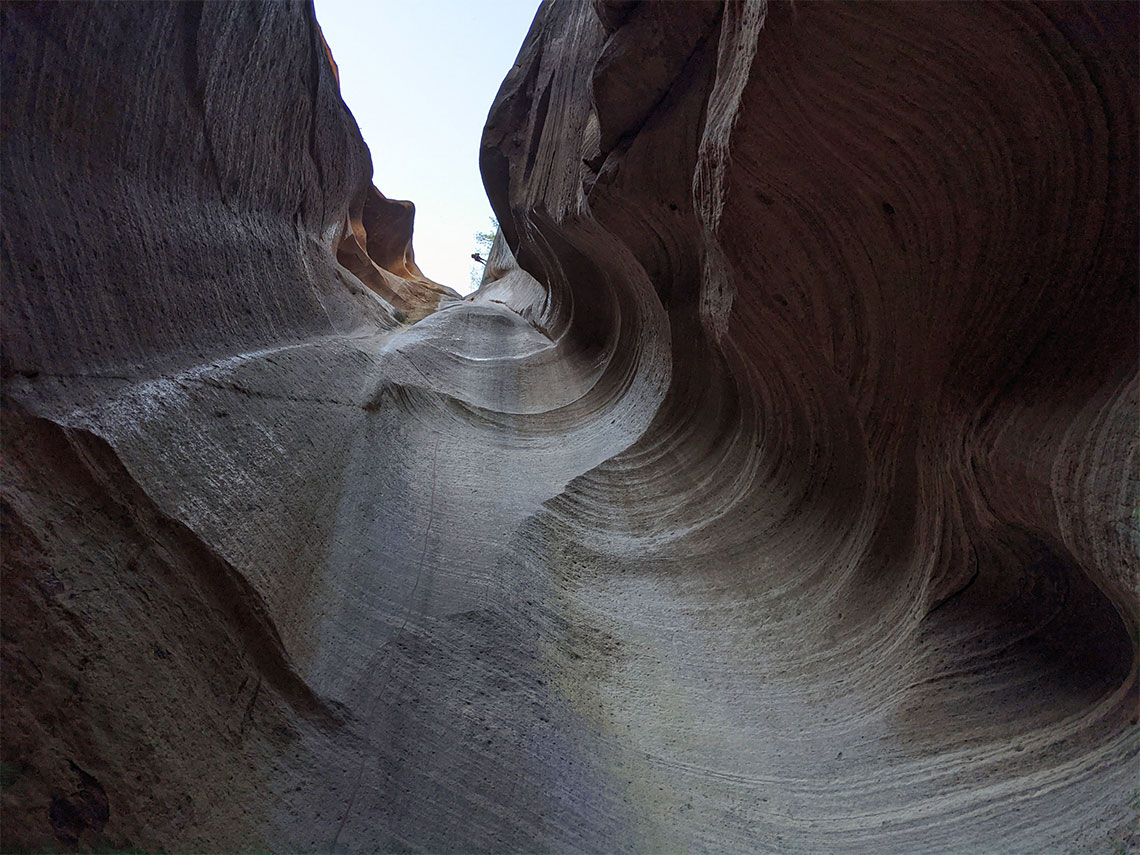 Looking up the first rappel in Englestead Canyon