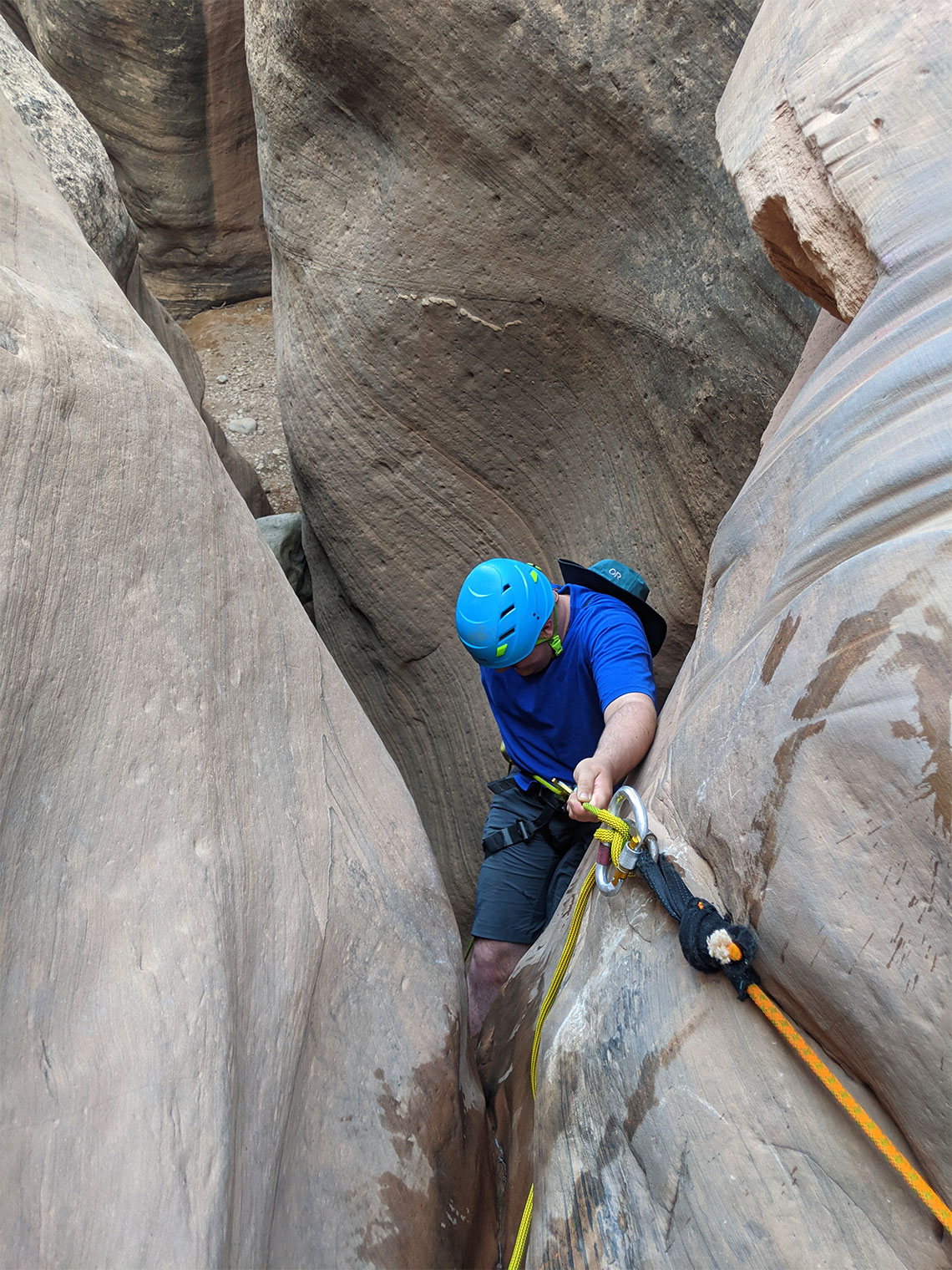 Beginning the first rappel in Entrajo Canyon