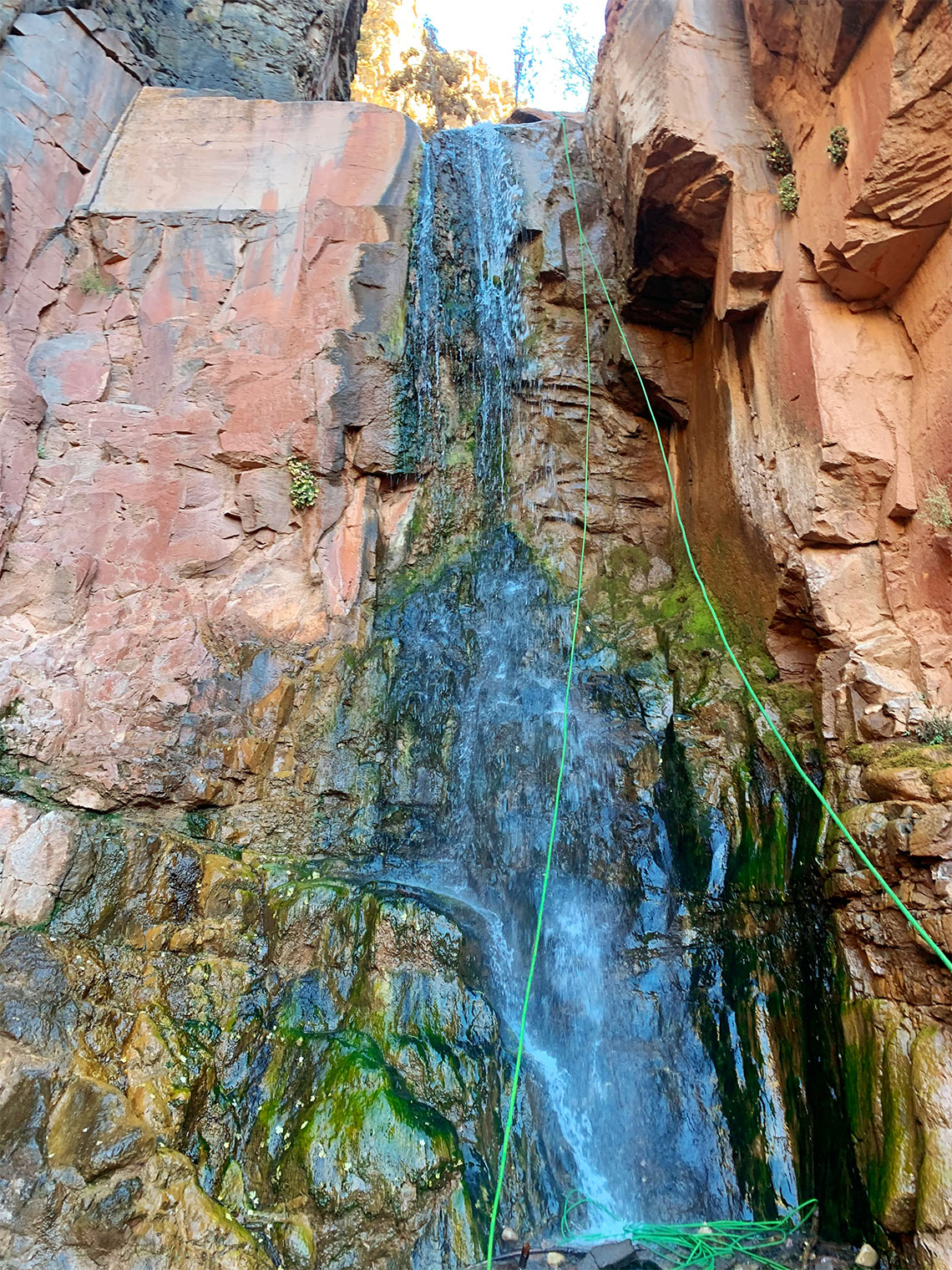 Looking up the final rappel in Benson Creek Canyon