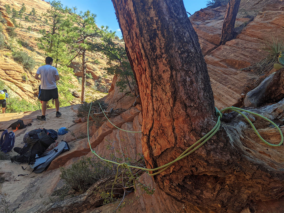 The anchor for rappel 1 in Water Canyon