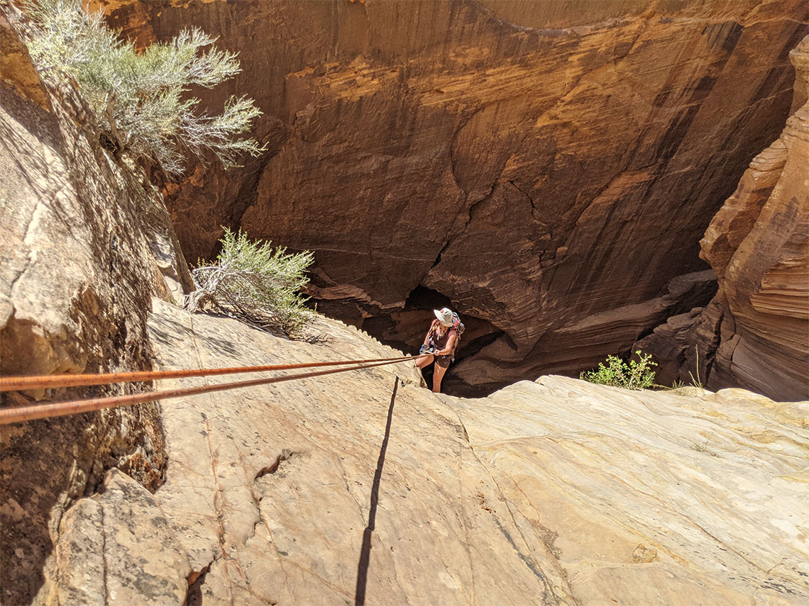 Looking down the start of rappel 8 in Water Canyon