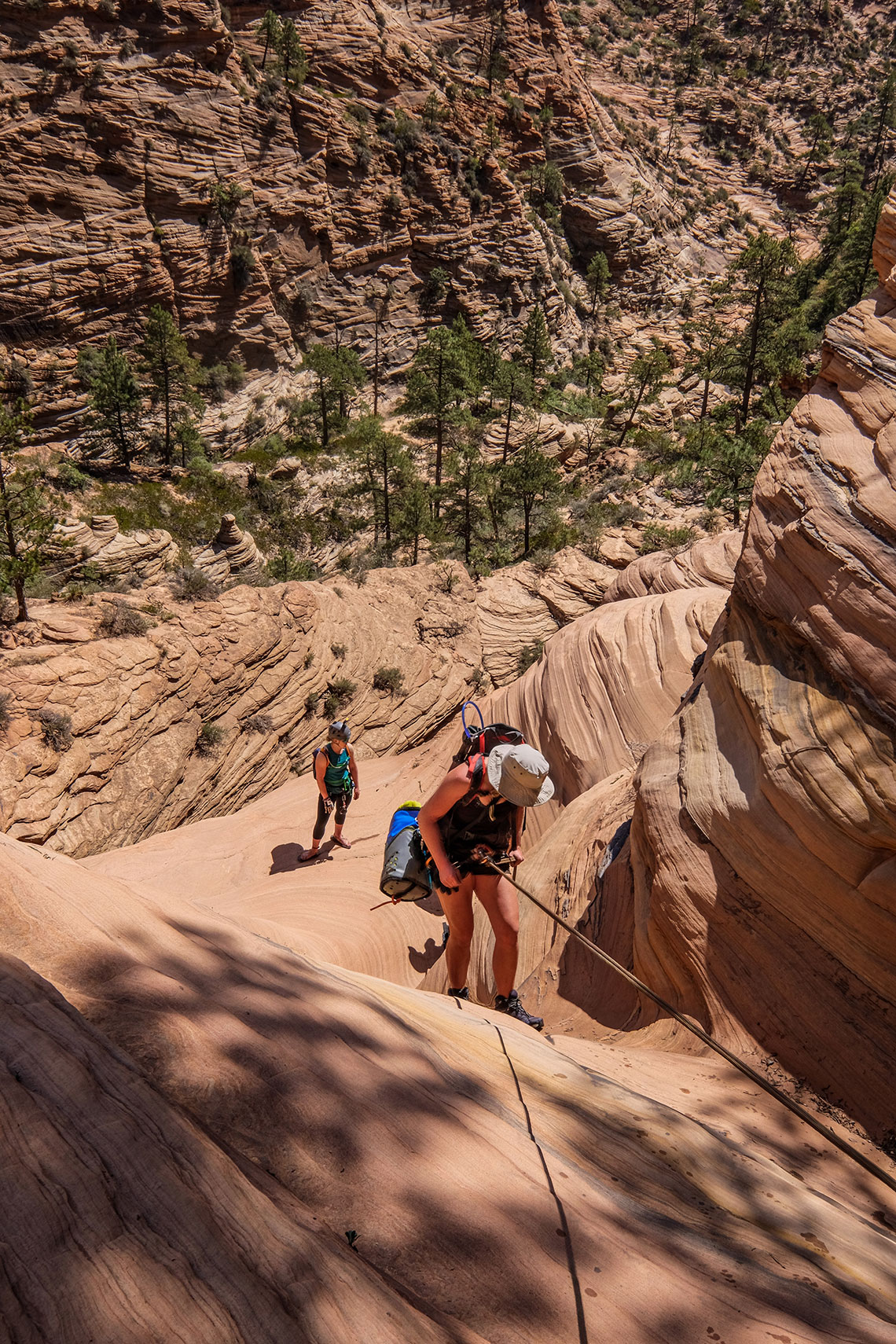 Halfway down rappel 3 in Water Canyon