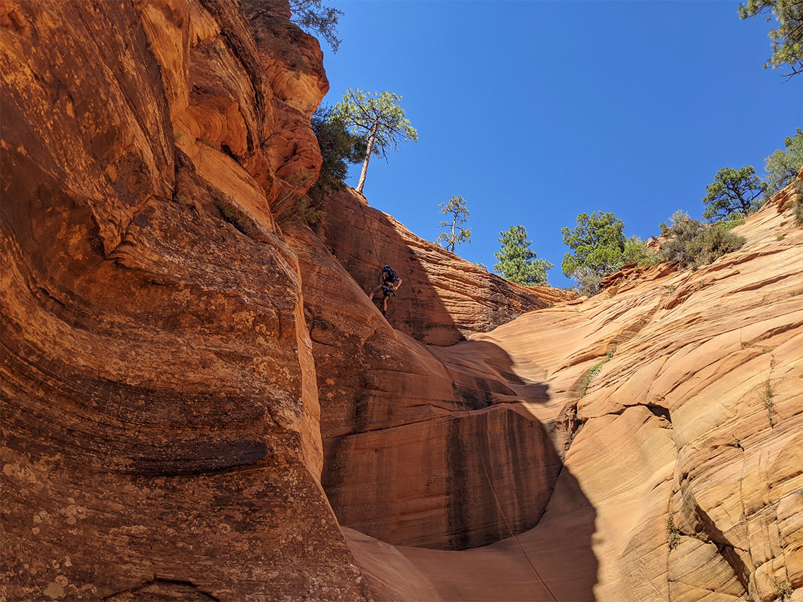 Looking up rappel 1 from the bottom in Water Canyon